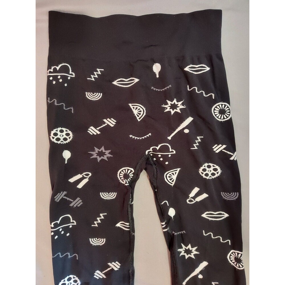 Women's Random Graphic Leggings Black White XS